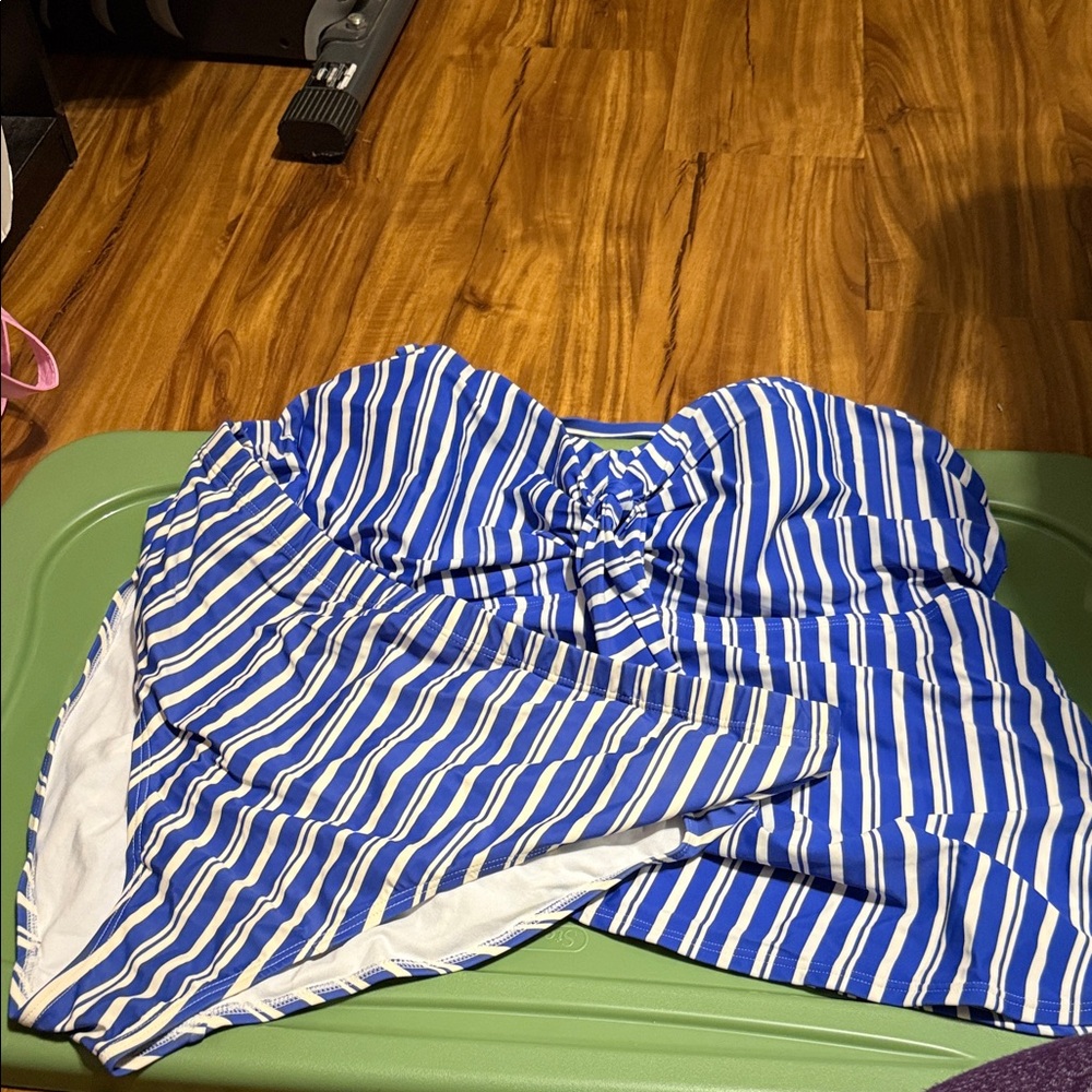 Blue and White Striped Swimsuit